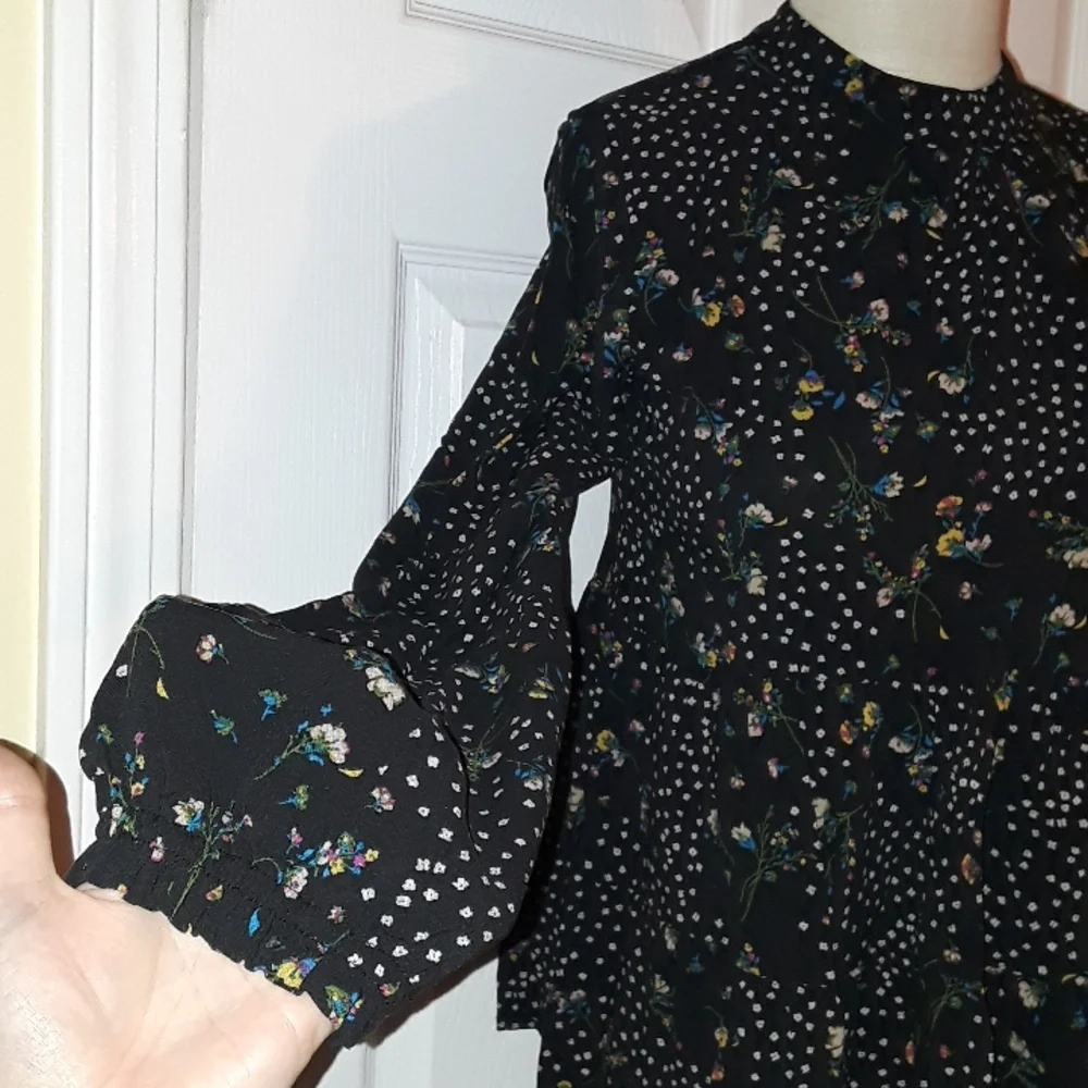 Art Class Floral Long sleeve Ruffle tiered High Neck boho Top Girls XL Women S - Picture 6 of 14